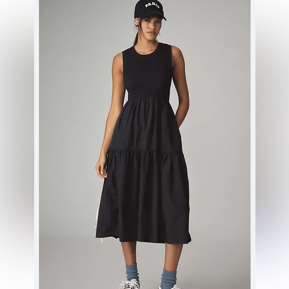 Daily Practice Bowline Midi Dress Anthropologie Track Stripe Side Ties Pockets - Picture 3 of 17